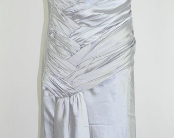 Stunning Silver Satin One-Shouldered Vintage Evening Gown