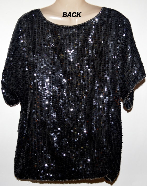 Vintage Silk sequinned evening top - image 3