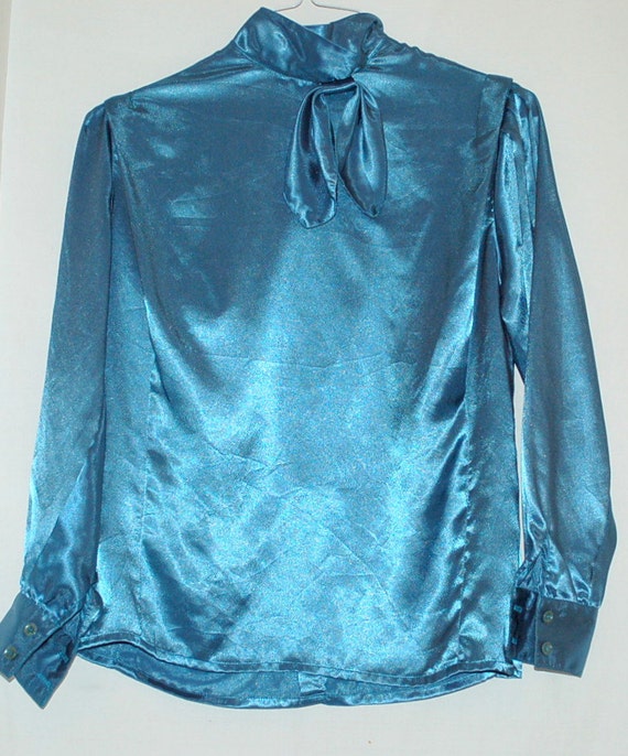 Vintage eighties tiel blue secretary blouse - image 2