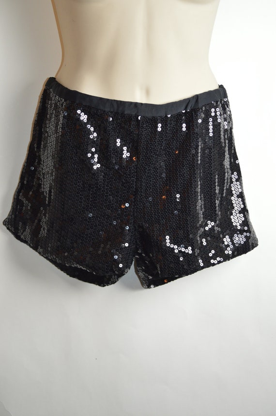 Eighties Black Sequinned Disco Shorts - image 2