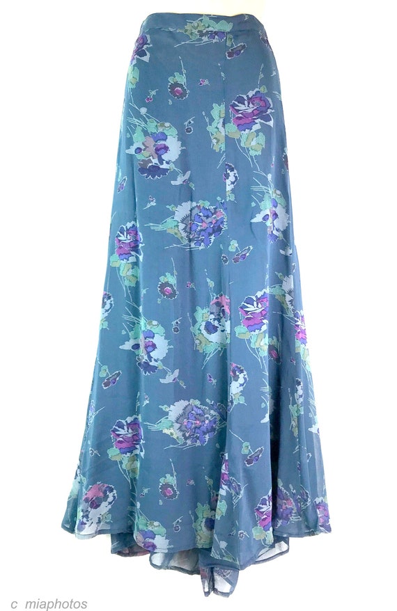 Vintage Floral Rayon Long Skirt