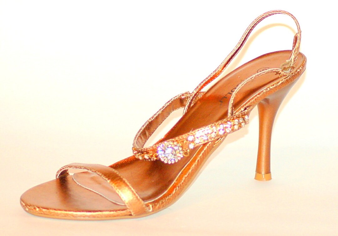 Vintage Bronze Kitten Heel Evening Sandals Etsy