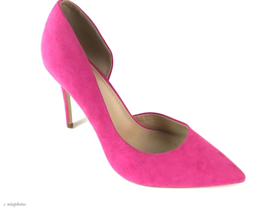 Fabulous Fuschia Hot Pink Cut Away Suede Stilettos