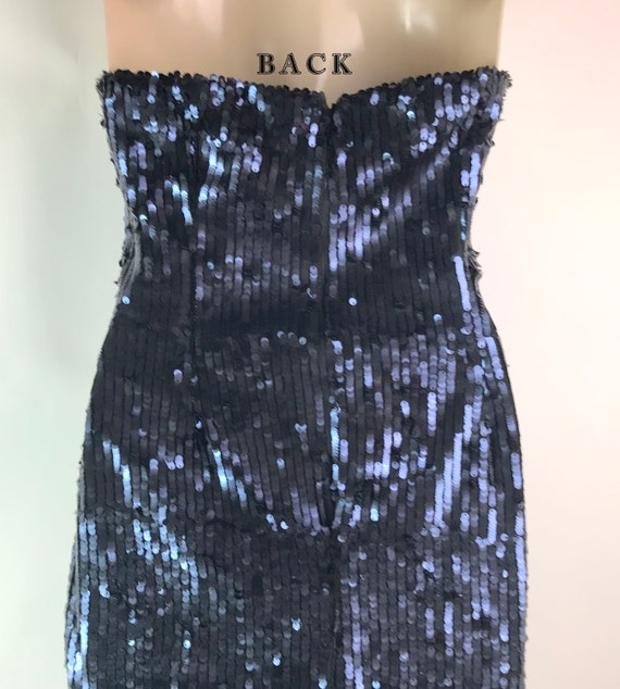 Vintage Navy Strapless Sequinned Event Dress - image 5