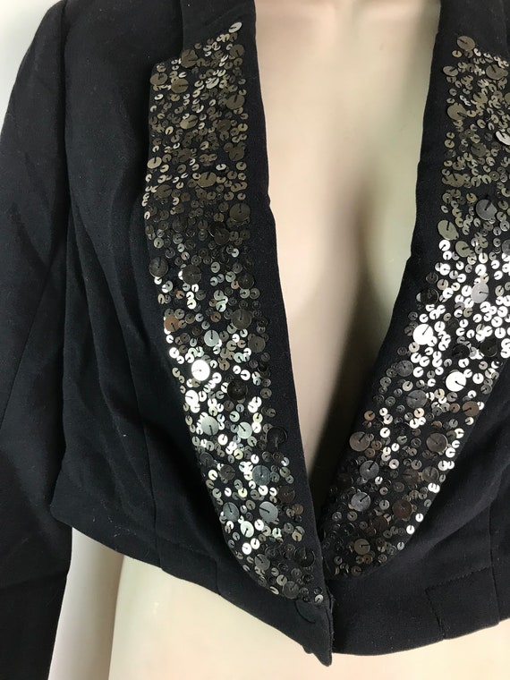 Vintage Black Tux Crop Jacket with Sequinned Coll… - image 2