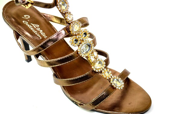 Eighties Bronze Hi-heeled Evening Sandals - image 3