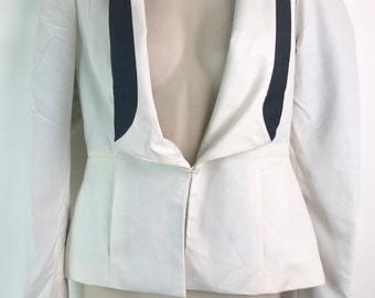 White Peplum Ladies Jacket with Black Collar