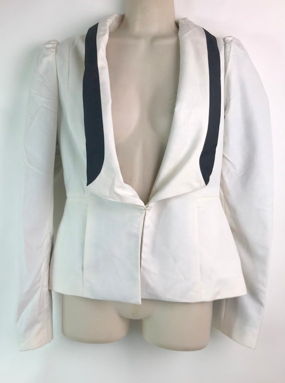 White Peplum Ladies Jacket with Black Collar - image 1