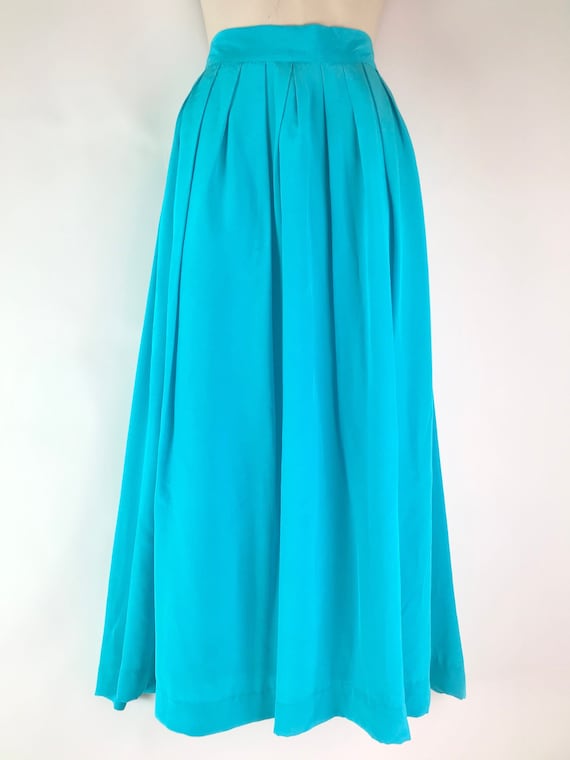 Vintage 100% Silk Aqua Pleated Skirt