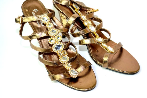 Eighties Bronze Hi-heeled Evening Sandals - image 2