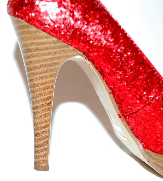 Vintage Red Sequinned Peeptoe Platform Pumps - image 2