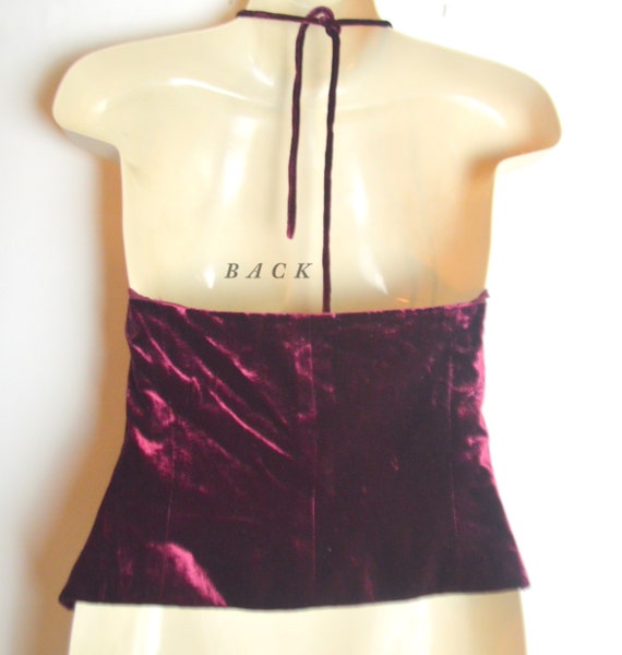 Vintage Burgundy Silk Velvet Halter Top - image 4