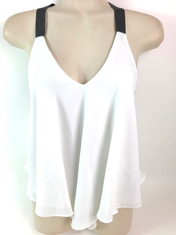 White Summer Top with Black Criss Cross Straps and