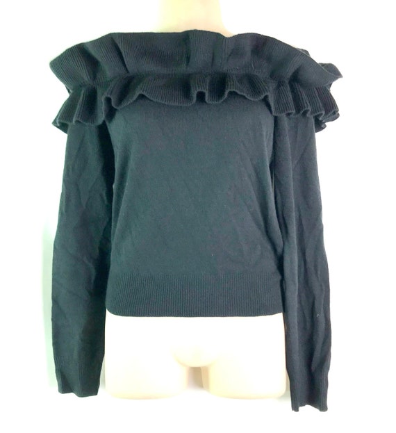 Vintage Black Cold Shoulder Sweater Top - image 1