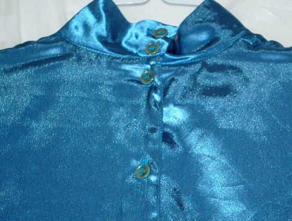 Vintage eighties tiel blue secretary blouse - image 5