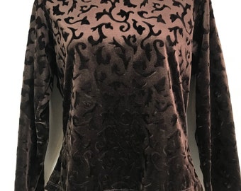 Chocolate Brown Floral Velour Turtle Neck Top