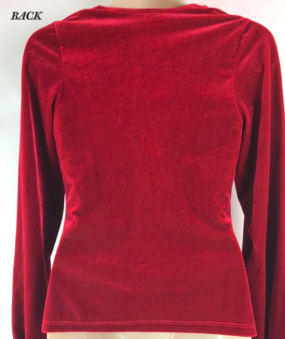 Vintage Long Sleeved Scarlet Velvet Evening Top - image 8