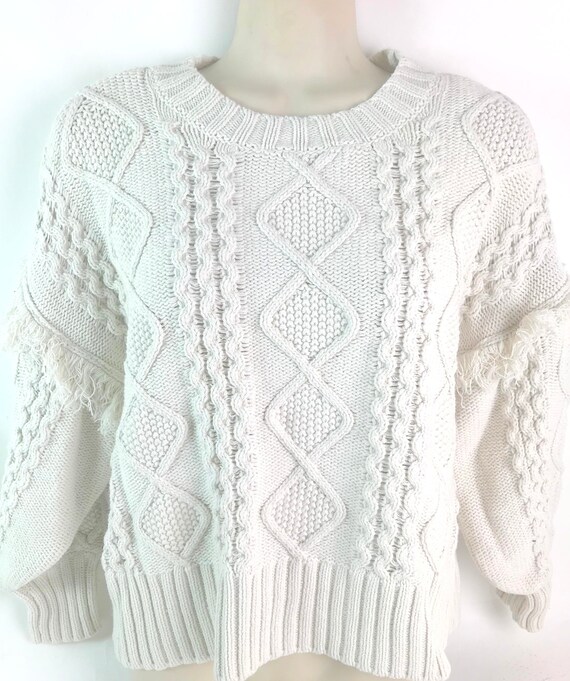 Vintage Warm and Bulky Cableknit Bone Sweater Top Gem