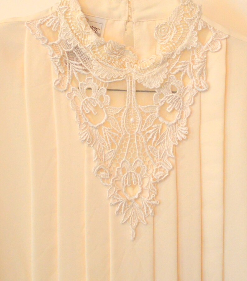 Classsic vintage vanilla cream blouse with ruffles and lace image 1