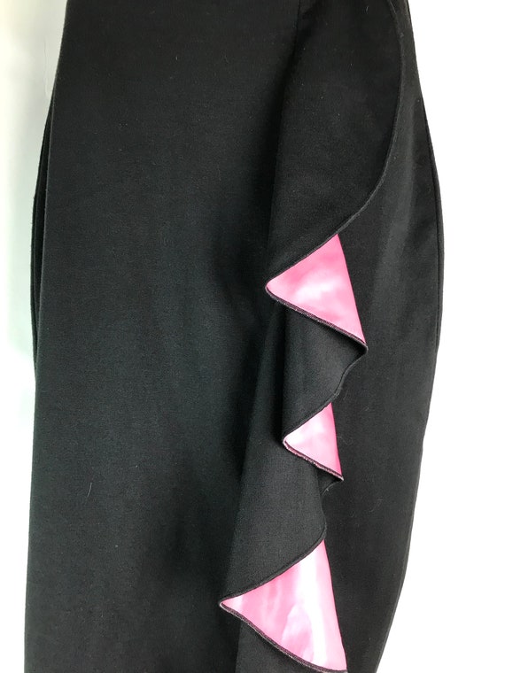 Black and Hot Pink Pencil Skirt with Side Ruffles - image 3