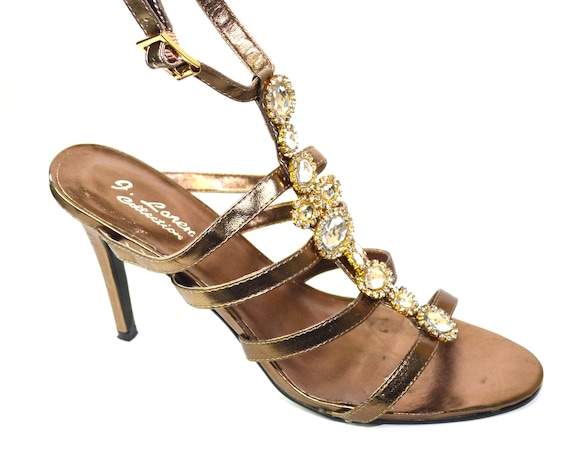 Eighties Bronze Hi-heeled Evening Sandals - image 1