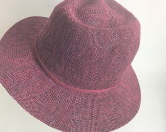 Vintage Burgundy Panama Fedora Hat