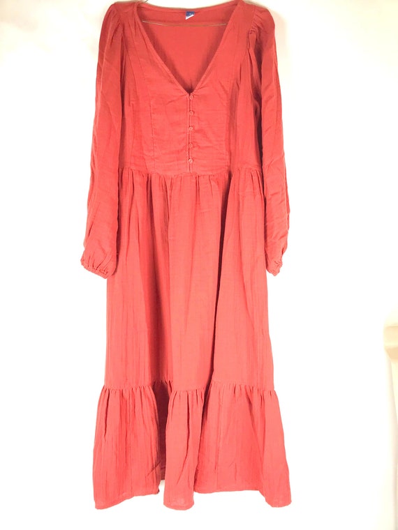 Vintage Sienna Burnt Orange Cotton Boho Dress