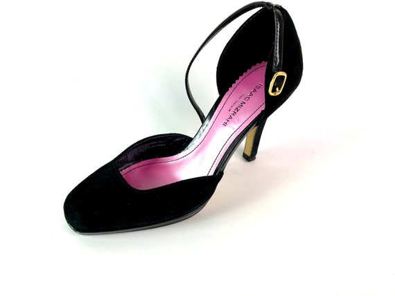 Isaac Mizrahi Black Suede Ankle Strap Pumps With Cut Away Sides Etsy Canada