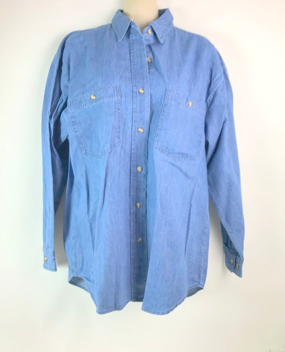 Men Blue Denim Shirt Long Sleeve Soft Cotton Pockets Loose Slight Elastic Jean Tops Male Cowboy Button Shirt