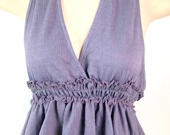 Cute Summer Smock Waist Peplum Halter Top