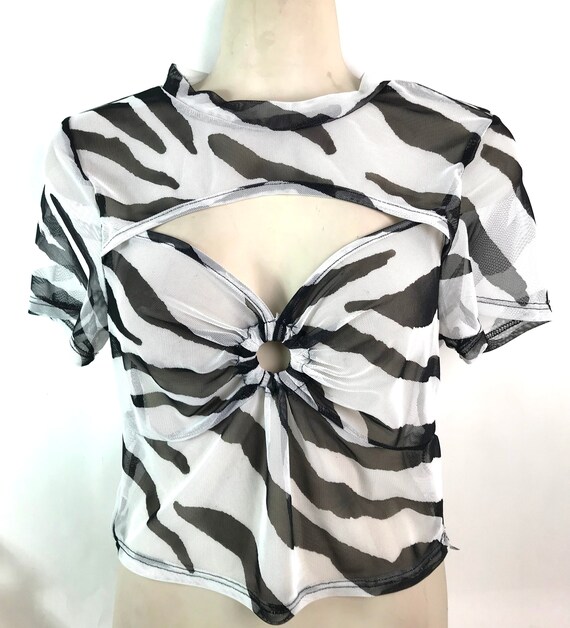 Vintage Animal Print Black and White Top - image 2