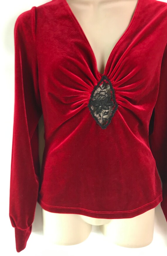 Vintage Long Sleeved Scarlet Velvet Evening Top - image 2