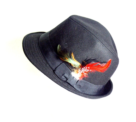 Vintage Black Wool Fedora Hat With Feather Trim - Etsy display picture 1