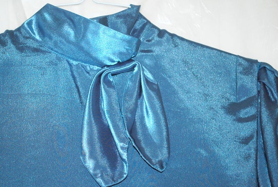 Vintage eighties tiel blue secretary blouse - image 1