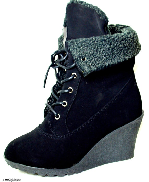 Black Suede Wedged Ankle Bootie
