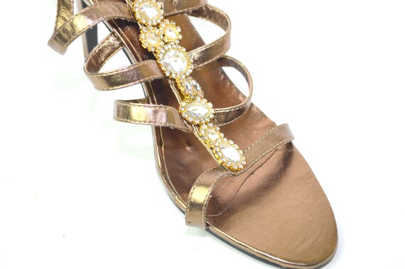 Eighties Bronze Hi-heeled Evening Sandals - image 4