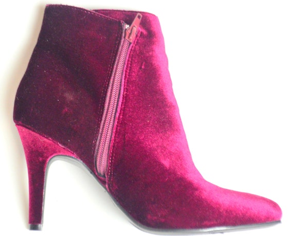 Vintage Velvet Claret Burgundy Booties