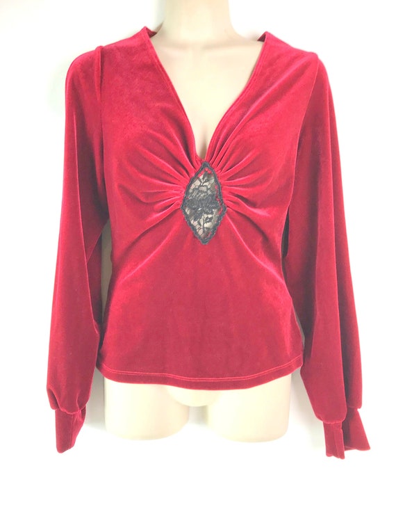 Vintage Long Sleeved Scarlet Velvet Evening Top