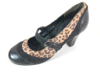 Vintage Aerosoles Leopard Skin, Brown  Suede and Black Patent Leather Mary Jane pumps