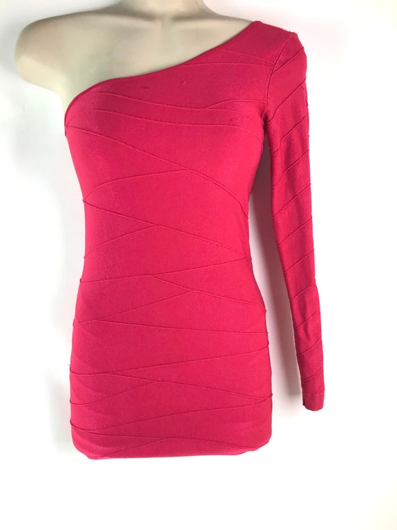 Vintage Bebe One Shouldered Hot Pink Pencil Stretc