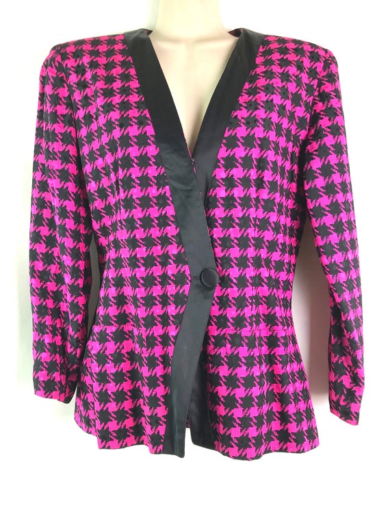 Goed doen Souvenir Medic Ladies Silk Hot Pink Houndstooth Jacket - Etsy