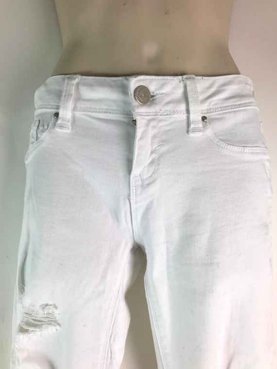 White Distressed Nineties Cotton Stretch Jeans