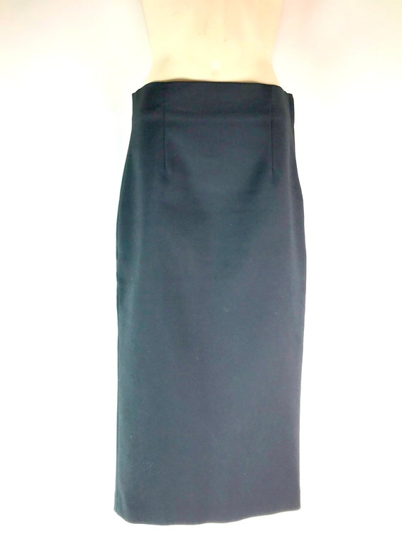 Vintage Zara Wool Garbardine Black Pencil Skirt