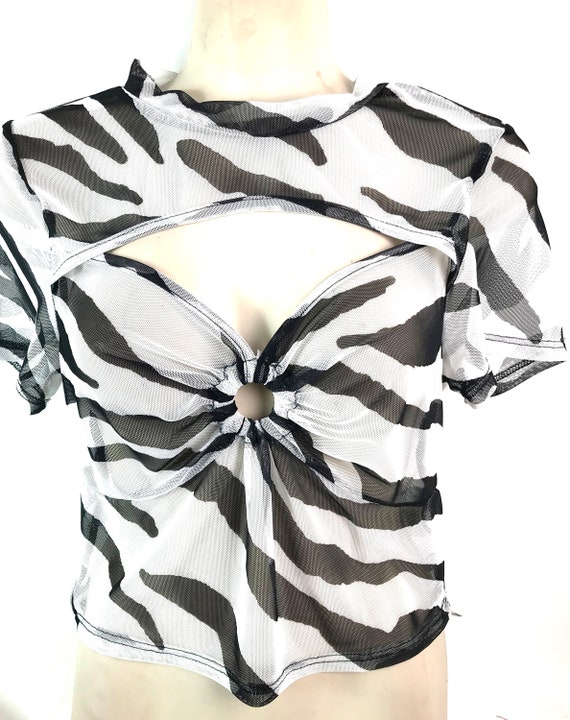 Vintage Animal Print Black and White Top - image 1