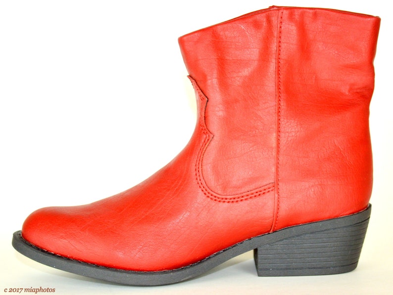 Eighties Red Leather Ankle Boots