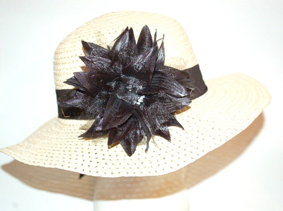 Panama Hat With Black Floral Detail - Etsy display picture 3