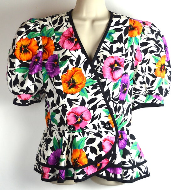 Vintage Floral Silk Peplum Jacket Top - image 1
