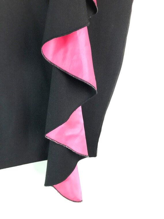 Black and Hot Pink Pencil Skirt with Side Ruffles - image 2