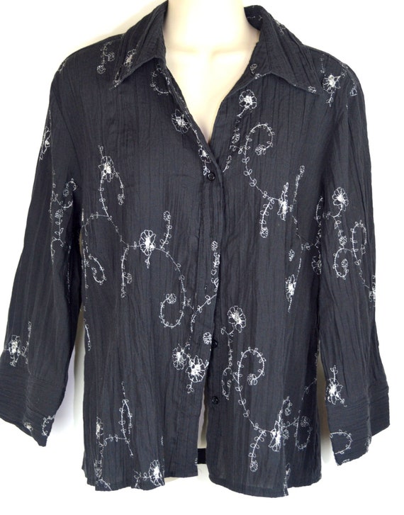 Ladies Black Embroidered Shirt - image 1