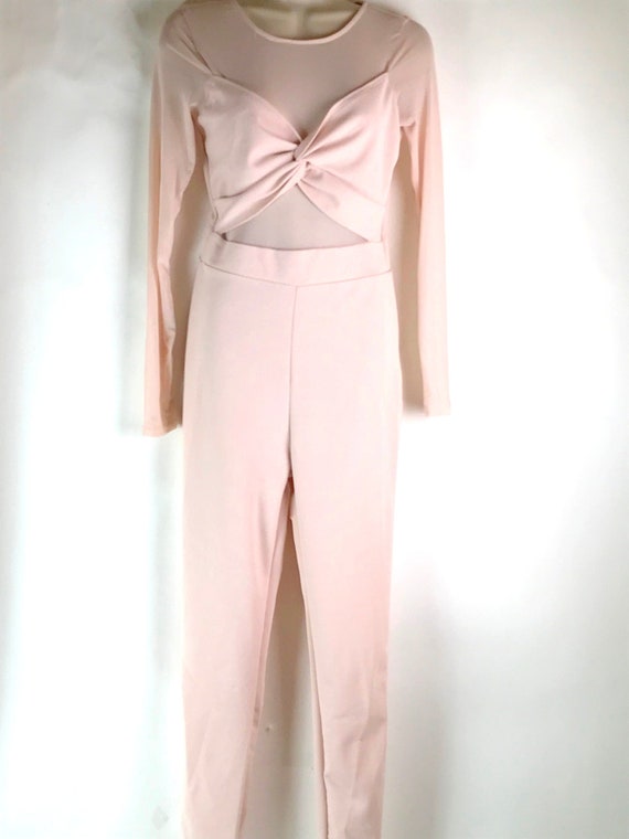 Miss Selfridge satin long sleeve wrap jumpsuit in pink